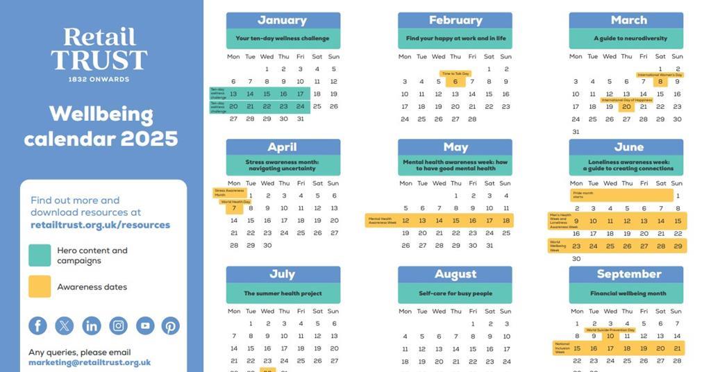 Wellbeing calendar 2025 Information Retail Trust
