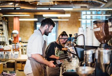 Barista workers having fun